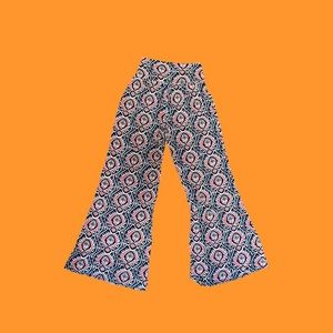 Holly Hock by Lucky Brand Navy and Orange Print Pants Small